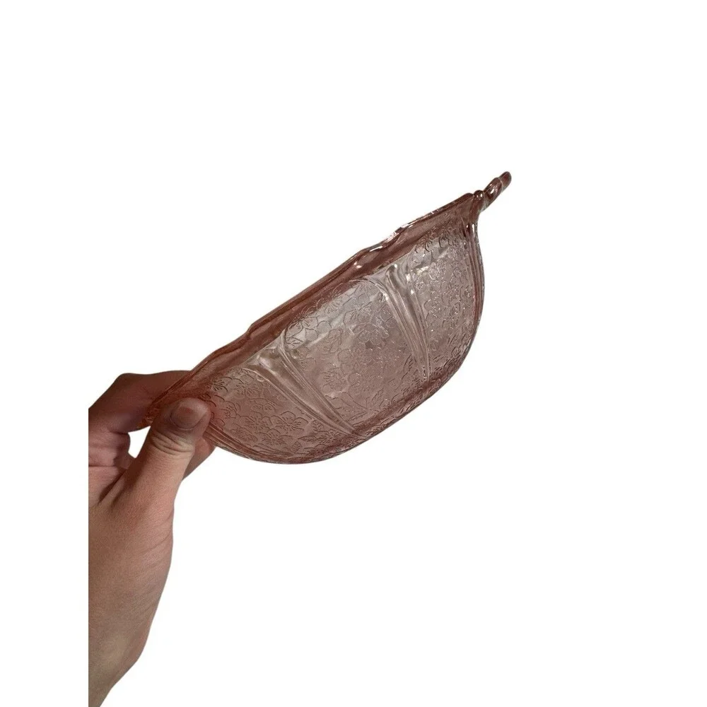 Jeannette Pink Cherry Blossom Depression Glass 11” Dual Handle‎ Serving Bowl
